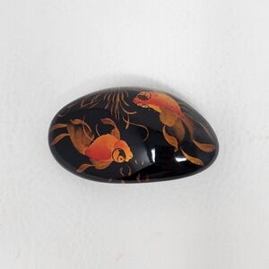 Vintage Hand Painted Goldfish Polished Black Stone Lacquered Paperweight 2.5"